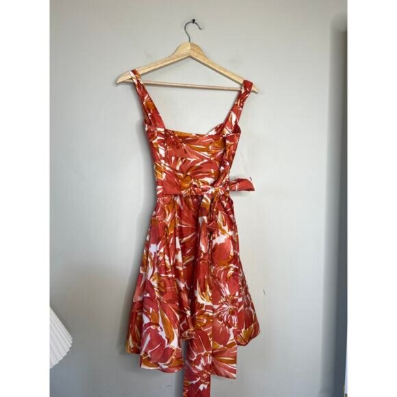 NWT Alexis Ilda Floral Lined Knotted Cut Out Sweetheart Mini Dress Orange - Picture 7 of 9